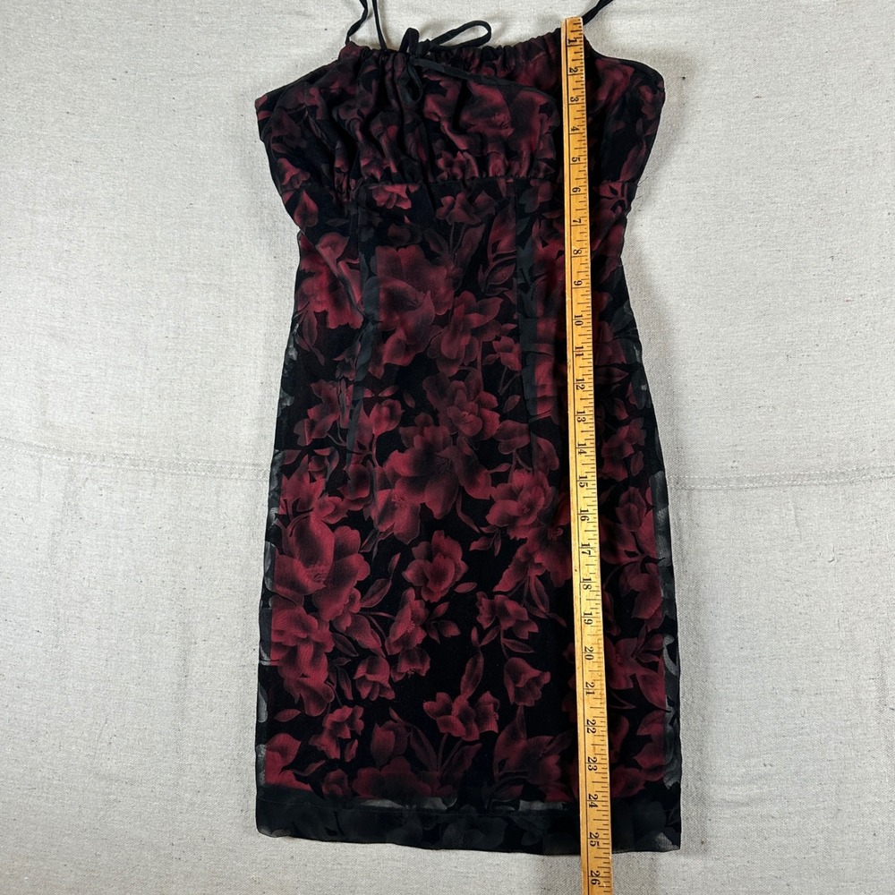 Evolution Not Revolution Vintage 90s Red Black Floral Velvet Burnout Mini Dress - Picture 4 of 9